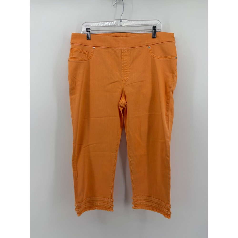 Chico's Capri Pants Orange Frayed Hem Cropped Elastic Waist‎ Women's Size 14